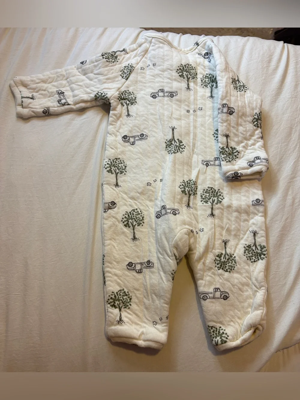 Carter's Cream Quilted One-Piece with Green Tree and Black Truck Print